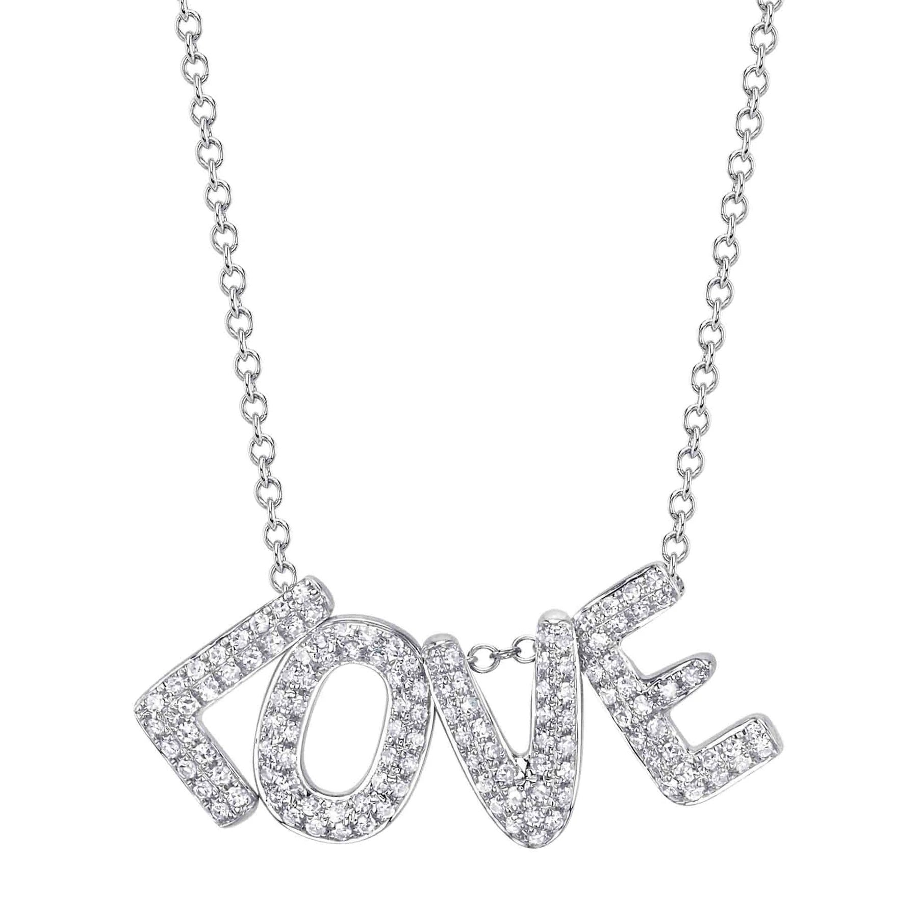 14K WHITE GOLD DIAMOND LOVE NECKLACE