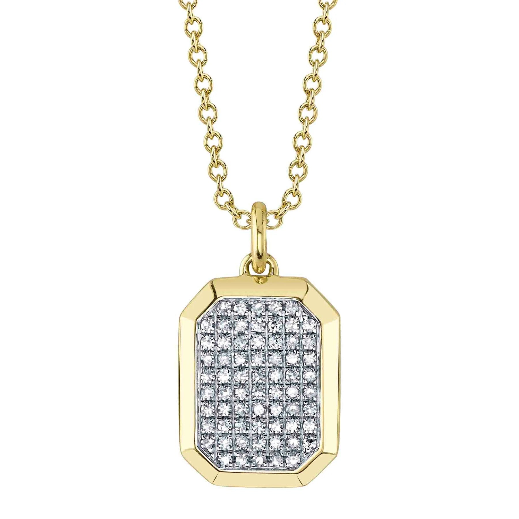 14K YELLOW GOLD DIAMOND DOG TAG NECKLACE