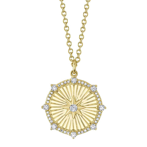 14K YELLOW GOLD DIAMOND STAR PENDANT NECKLACE