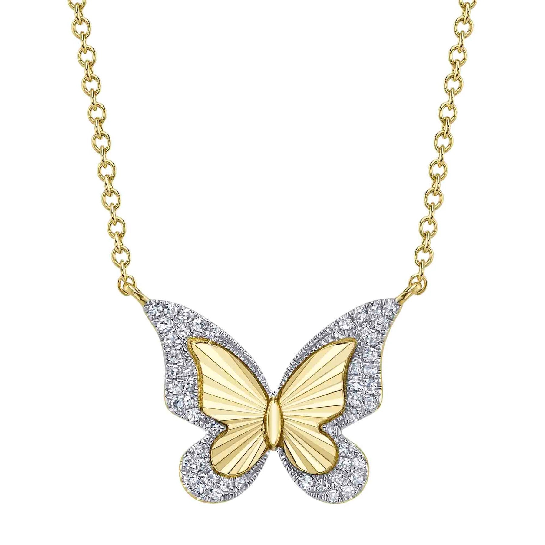 14K YELLOW GOLD DIAMOND BUTTERFLY NECKLACE