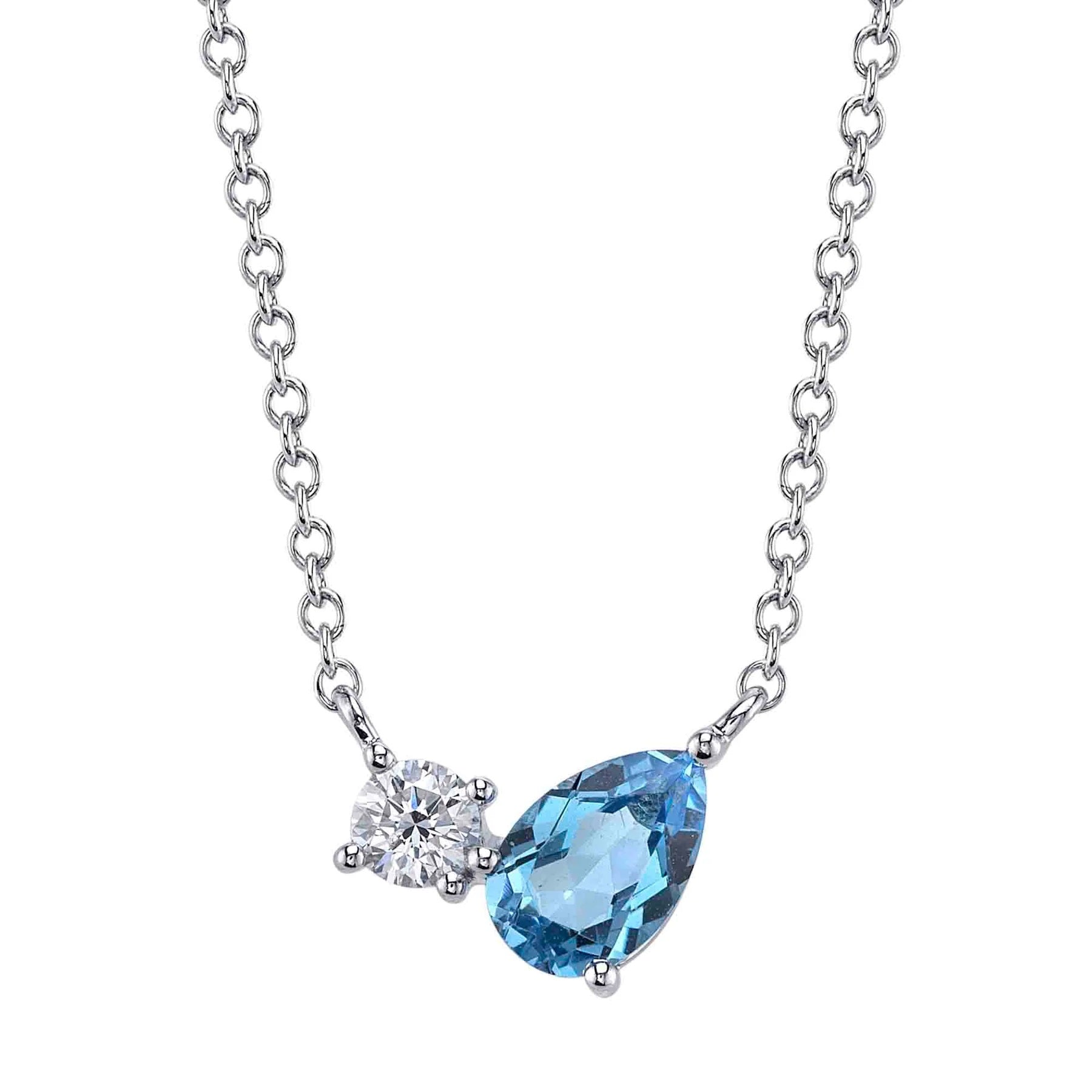 14K WHITE GOLD SKY BLUE TOPAZ AND DIAMOND NECKLACE