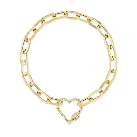 14K YELLOW GOLD DIAMOND HEART PAPER CLIP LINK BRACELET