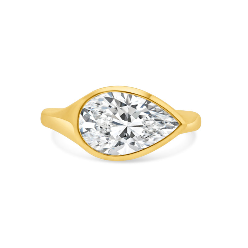 PRIVE' 18K YELLOW GOLD 3.01CT PEAR CUT LAB CREATED DIAMOND GIA CERTIFIED E COLOR VS2 CLARITY