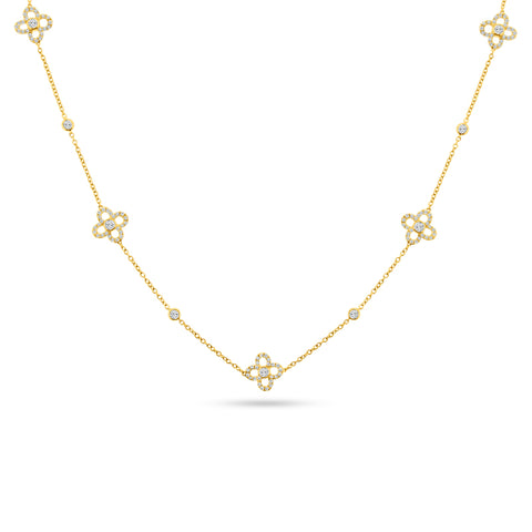 18K YELLOW GOLD DIAMOND 5-STATION FLOWER NECKLACE