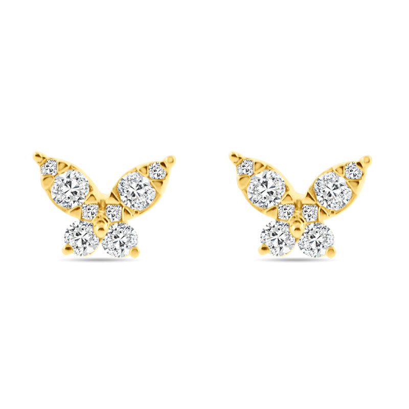 PRIVE' 18K YELLOW GOLD DIAMOND BUTTERFLY STUD EARRINGS