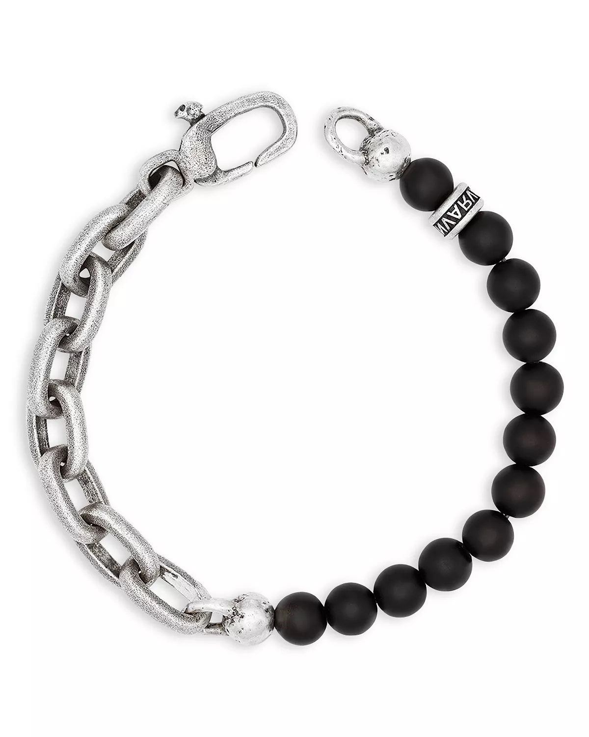 MENS STERLING SILVER AND ONYX BEAD BRACELET