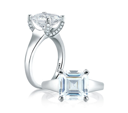 A.JAFFE METROPOLITAN MODERN ASSCHER CUT WITH DIAMOND STUDDED CENTER PRONGS ENGAGEMENT RING 0.24