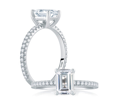 A.JAFFE CLASSICS CLASSIC EMERALD CUT CENTER MICRO PAVÉ ENGAGEMENT RING 0.23             (not includ