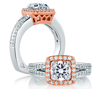 A.JAFFE METROPOLITAN TWO TONE SPLIT SHANK WITH REGAL CARRIAGE CENTER SETTING ENGAGEMENT RING 0.48