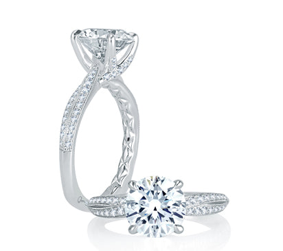 A.JAFFE QUILTED COLLECTION CROSSOVER SHANK WITH MILGRAIN DETAIL PAVÉ DIAMOND ENGAGEMENT RING 0.26