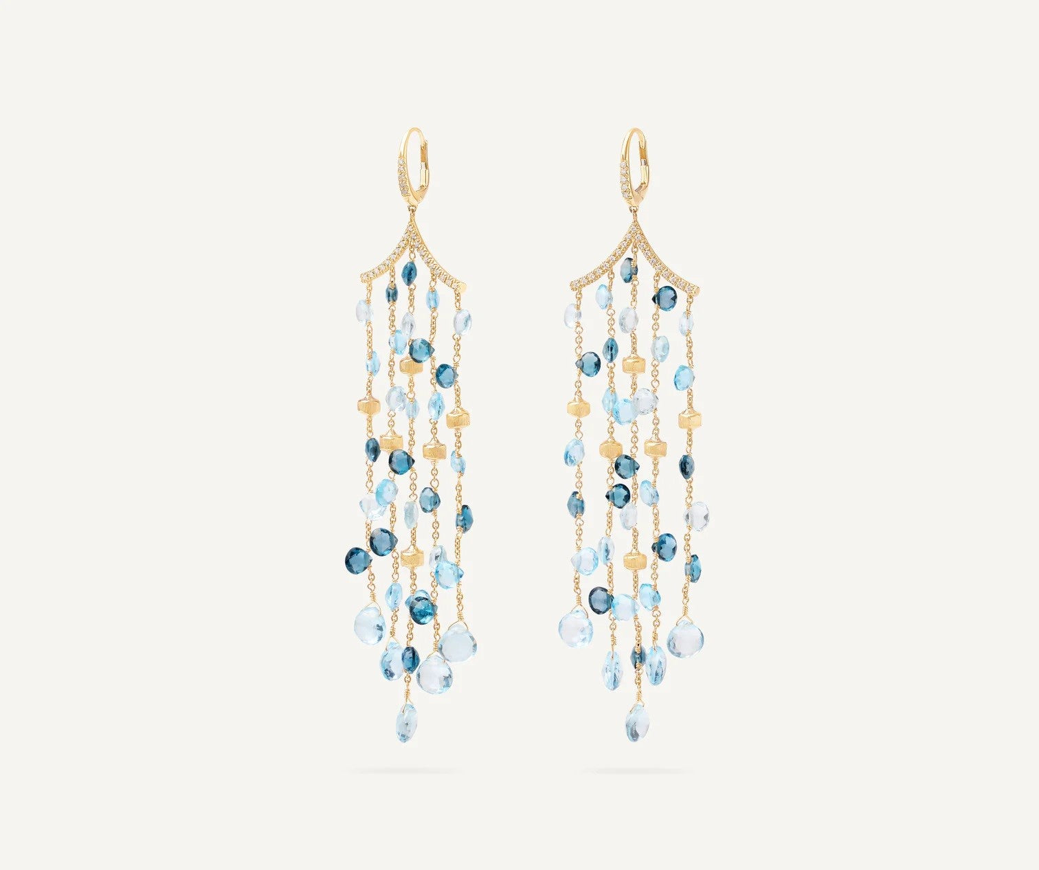 18KT YELLOW GOLD MIXED TOPAZ FIVE-STRAND CHANDELIER EARRINGS