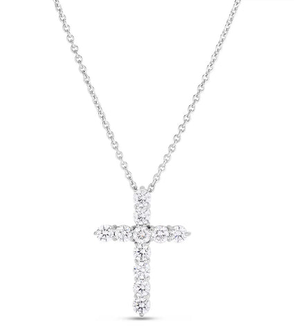 18K WHITE GOLD TINY TREASURES LARGE DIAMOND CROSS NECKLACE 1.44CT