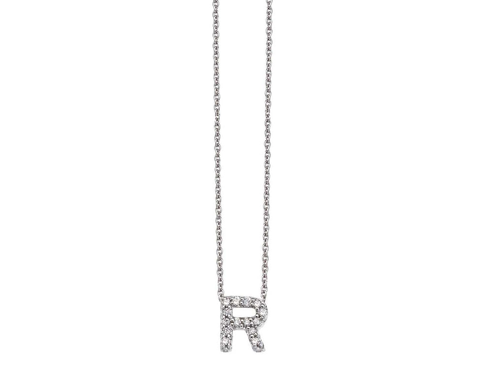 Initial Charm Necklace in 18K White Gold with Diamond A