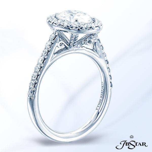 JB STAR GORGEOUS OVAL DIAMOND ENGAGEMENT RING ENHANCED BY MICRO PAVE AND HANDCRAFTED IN PLATINUM.C