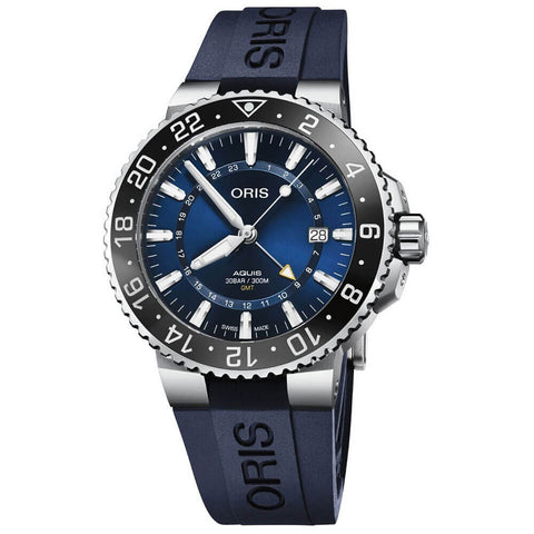 AQUIS CERAMIC BEZEL BLUE RUBBER STEEL GMT DATE WATCH 43.5MM