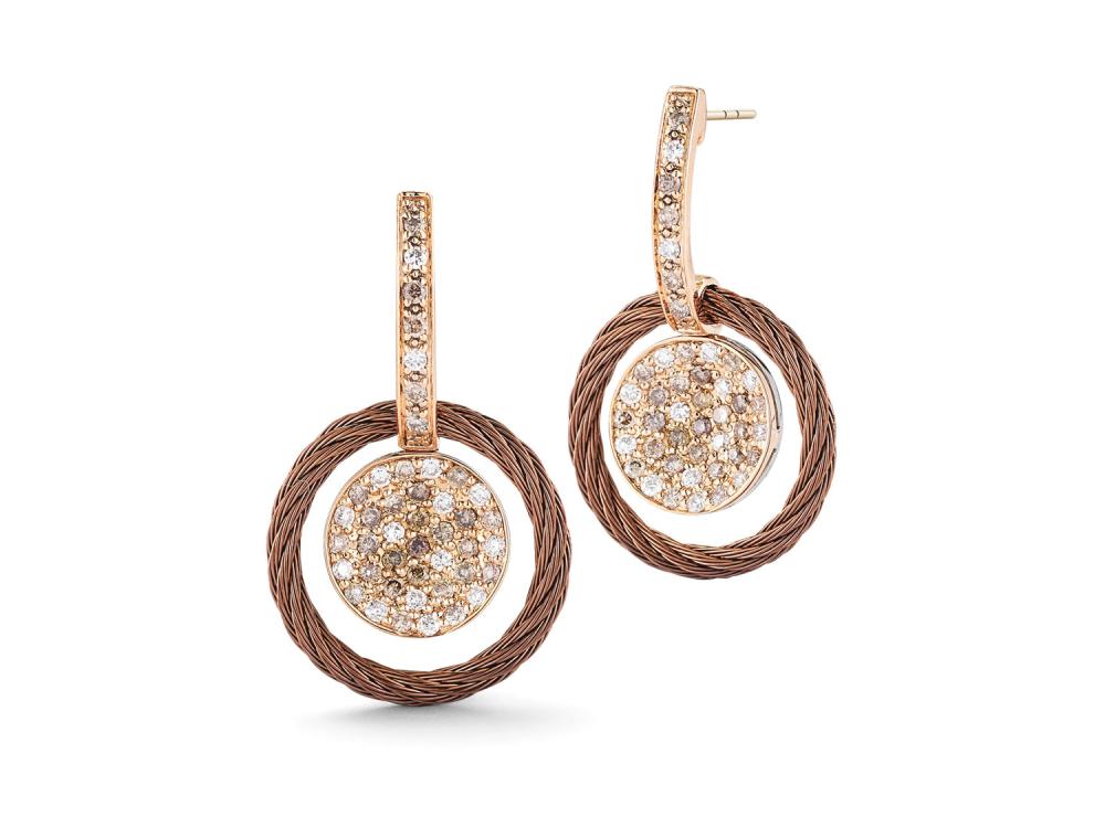 Alor Bronze cable, 18 karat Petra Gold, 0.27 total carat weight white Diamonds and 0.53 total carat weight colored Diamonds and stainless steel. Imported.