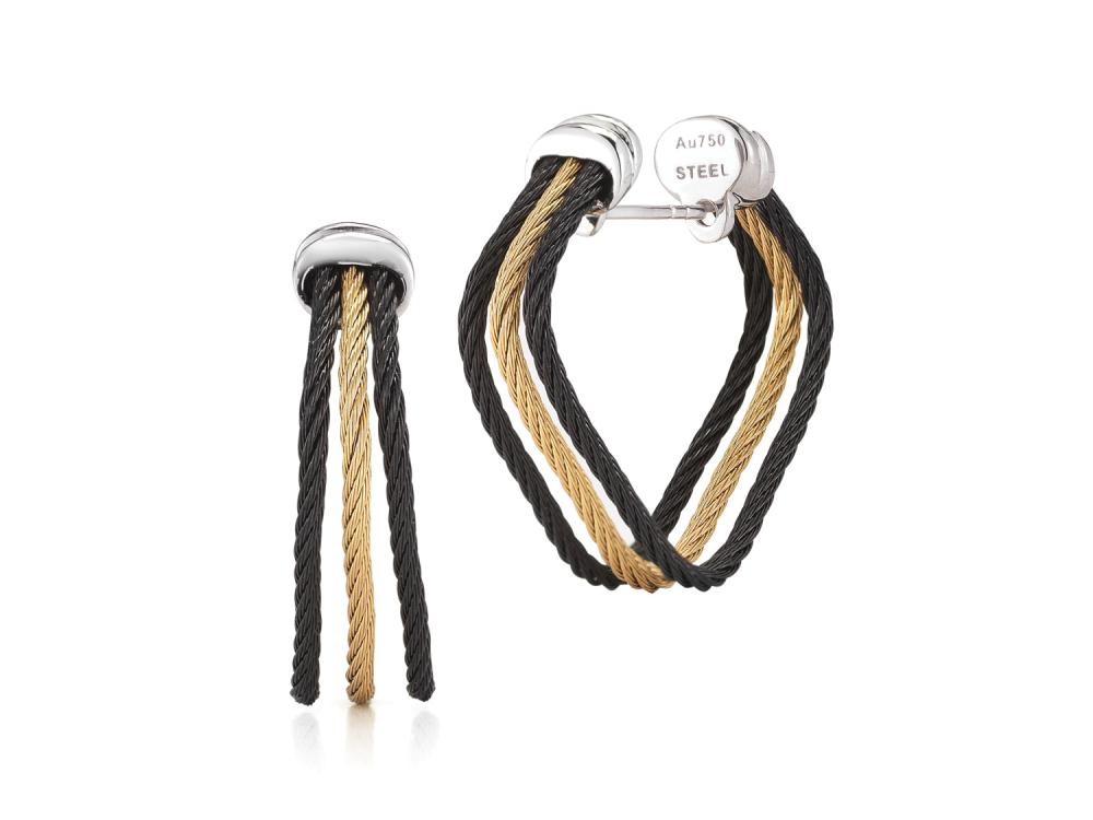 Alor Black cable and yellow cable 2mm, 18 karat White Gold with stainless steel. Imported.