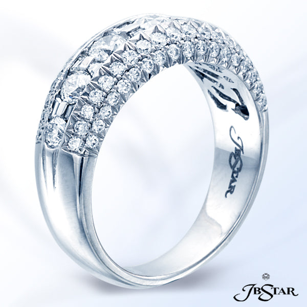 JB STAR EXCEPTIONAL PLATINUM WEDDING BAND FEATURING PERFECTLY MATCHED ROUND AND TRAPEZOID DIAMONDS,