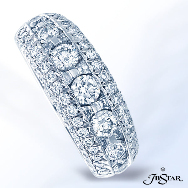 JB STAR EXCEPTIONAL PLATINUM WEDDING BAND FEATURING PERFECTLY MATCHED ROUND AND TRAPEZOID DIAMONDS,