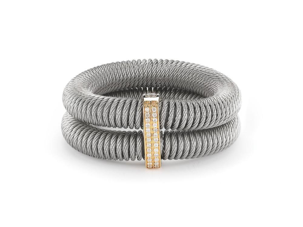 Alor Grey cable, 18 karat Yellow Gold, 0.24 total carat weight Diamonds and stainless steel. Imported.