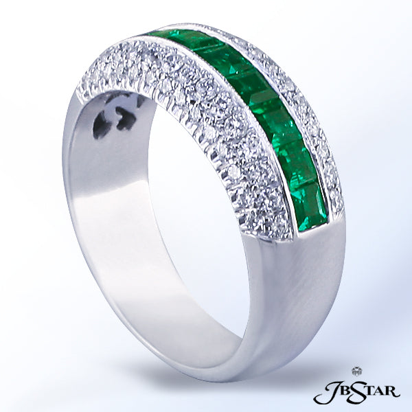 JB STAR PLATINUM EMERALD & DIAMOND BANDDIAMONDS: 0.46 CT. TW. (ROUND)EMERALDS: 0.74 CT. TW. (PRI