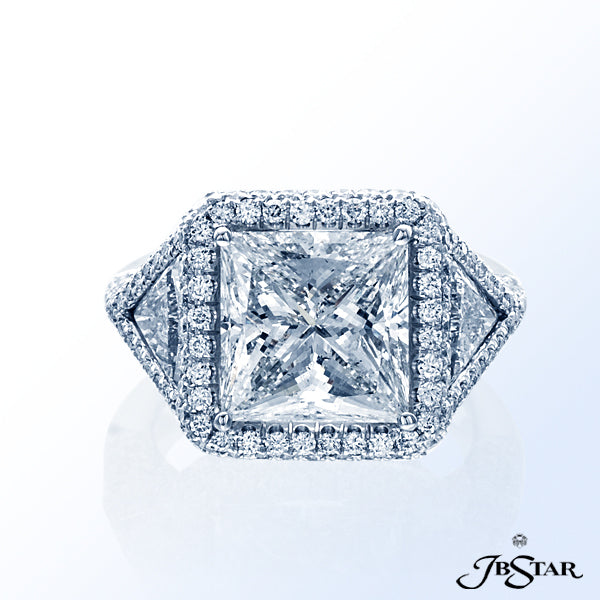 JB STAR PLATINUM DIAMOND RING FEATURING A DYNAMIC 5.07 CT PRINCESS-CUT DIAMOND, HAND-SET IN A MICRO-