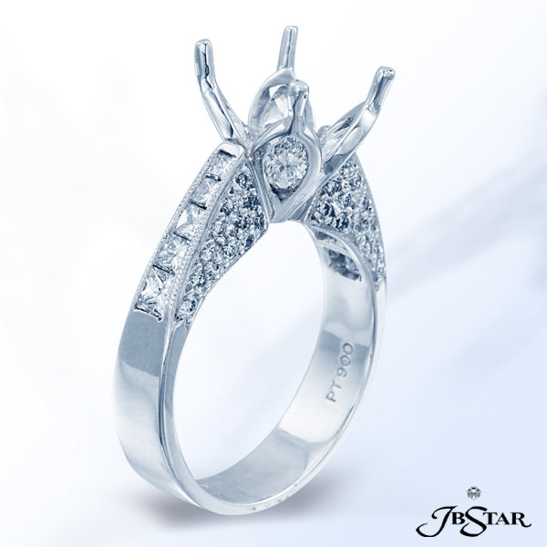 JB STAR PLATINUM DIAMOND SEMI-MOUNT UNIQUELY DESIGNED WITH 4 MARQUISE DIAMONDS EMBRACING THE PRONG S