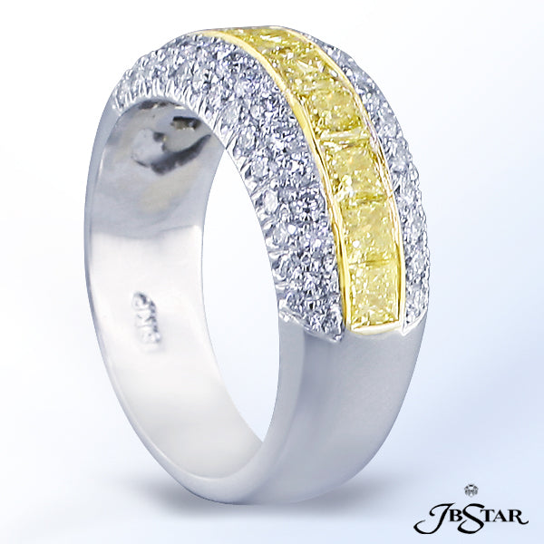 JB STAR PLATINUM AND 18KY DIAMOND BAND BEAUTIFULLY HANDCRAFTED WITH 9 NATURAL FANCY YELLOW PRINCESS