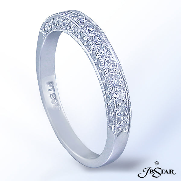 JB STAR HANDCRAFTED WEDDING BAND FEATURING MULTI-ROWS OF INDIVIDUALLY SELECTED ROUND DIAMONDS. PLATI