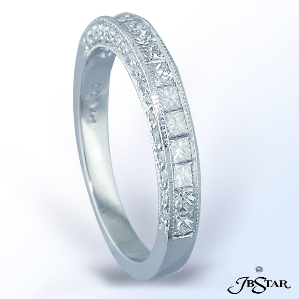 JB STAR STUNNING PRINCESS WEDDING BAND WITH PAVE SIDE HANDCRAFTED IN PLATINUM.DIAMONDS: 0.72 CT. T