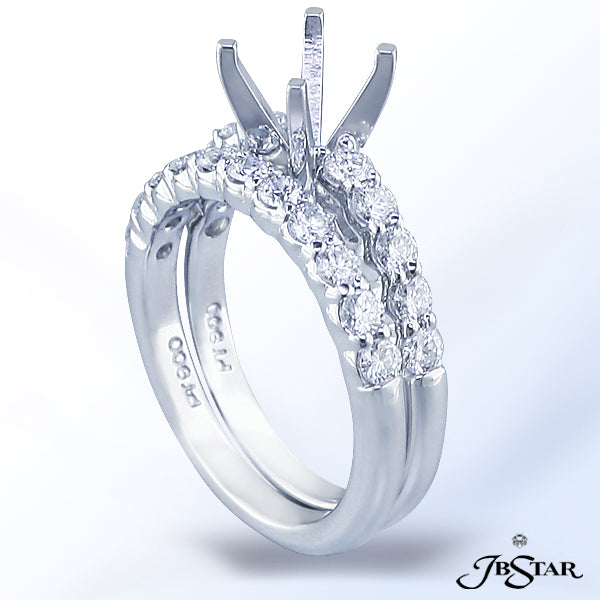 JB STAR PLATINUM DIAMOND WEDDING BAND WITH 11 BRILLIANT ROUND DIAMONDS IN SHARED-PRONG SETTING. FEAT