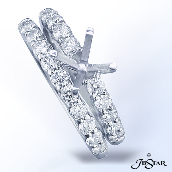 JB STAR PLATINUM DIAMOND WEDDING BAND WITH 11 BRILLIANT ROUND DIAMONDS IN SHARED-PRONG SETTING. FEAT