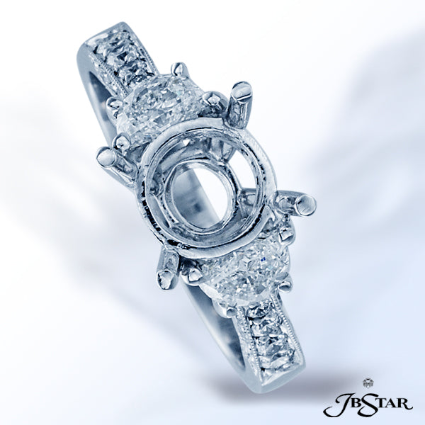 JB STAR BEAUTIFUL HANDCRAFTED SEMI-MOUNT FEATURING HALF-MOON AND ROUND DIAMONDS. PLATINUM.DIAMONDS