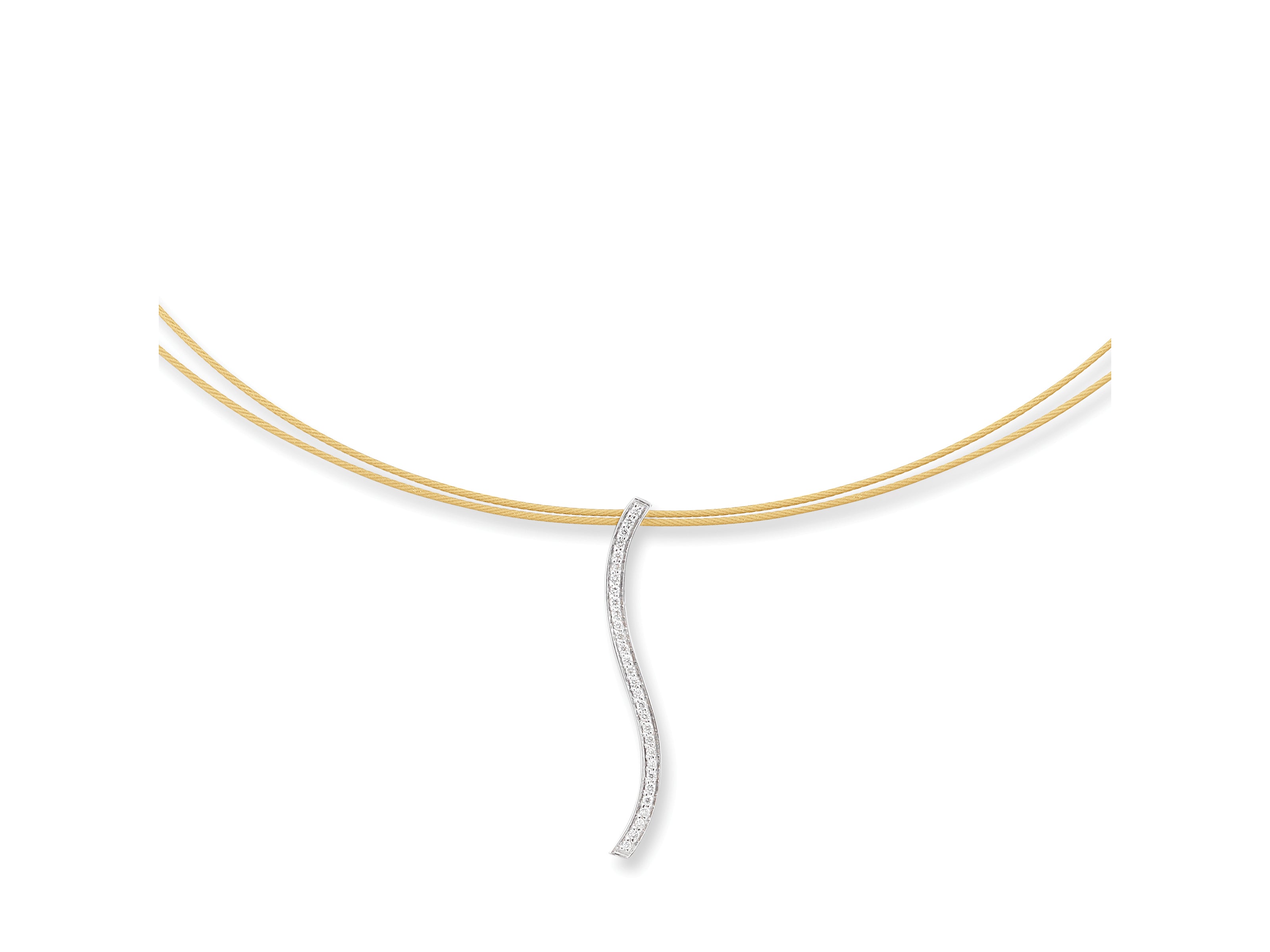 Alor Yellow cable, 18 karat White Gold, 0.15 total carat weight Diamonds with stainless steel. Imported.