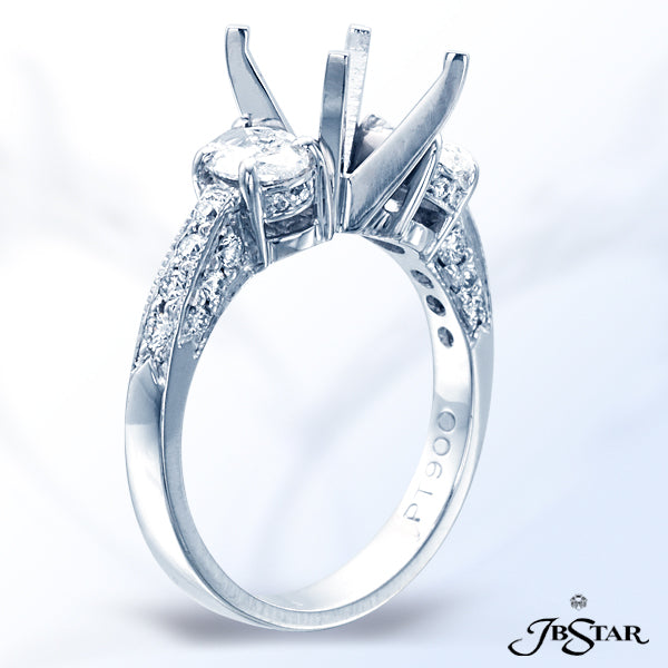 JB STAR PLATINUM DIAMOND SEMI-MOUNT HANDCRAFTED WITH 2 OVAL DIAMOND SIDES AND PAVE BAND.DIAMONDS: