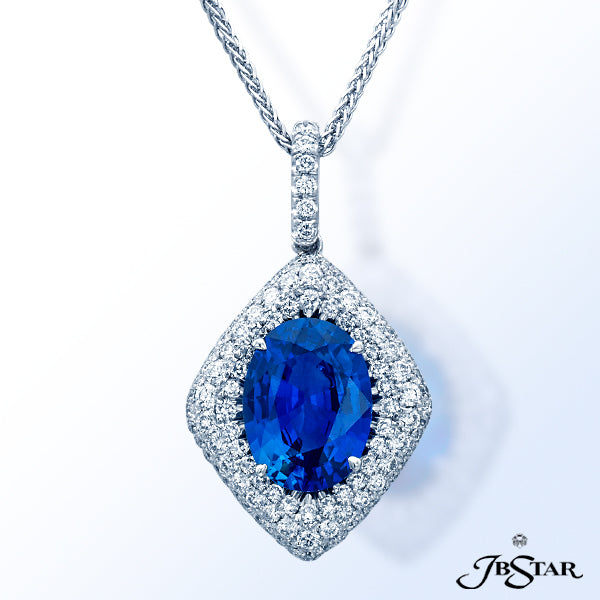 JB STAR SAPPHIRE AND DIAMOND PLATINUM PENDANT FEATURING A 3.98 CT OVAL SRI LANKA SAPPHIRE IN A MICRO