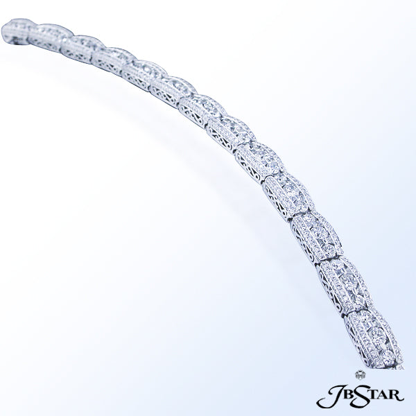 JB STAR PLATINUM DIAMOND BRACELET HANDCRAFTED WITH A CENTER CHANNEL OF BRILLIANT ROUND AND TRAPEZOID