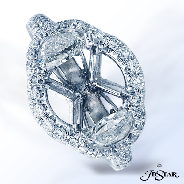 JB STAR PLATINUM DIAMOND SEMI-MOUNT HANDCRAFTED WITH HALF MOON DIAMONDS EMBRACING THE PRONGED HEAD A