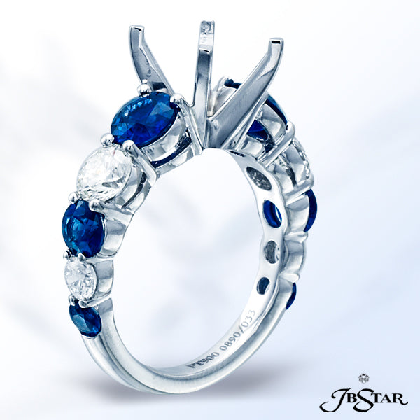 JB STAR GORGEOUS PLATINUM DIAMOND AND SAPPHIRE SEMI-MOUNT WITH 6 ROUND BLUE SAPPHIRES AND 4 ROUND DI