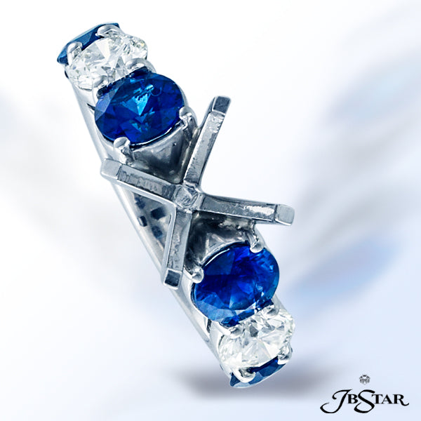 JB STAR GORGEOUS PLATINUM DIAMOND AND SAPPHIRE SEMI-MOUNT WITH 6 ROUND BLUE SAPPHIRES AND 4 ROUND DI