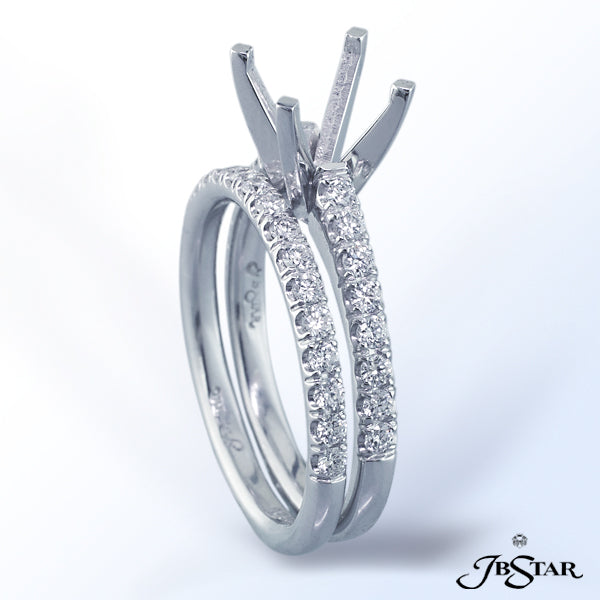 JB STAR PLATINUM DIAMOND WEDDING BAND HANDCRAFTED WITH A SINGLE ROW OF MICRO PAVE. FEATURED WITH THE