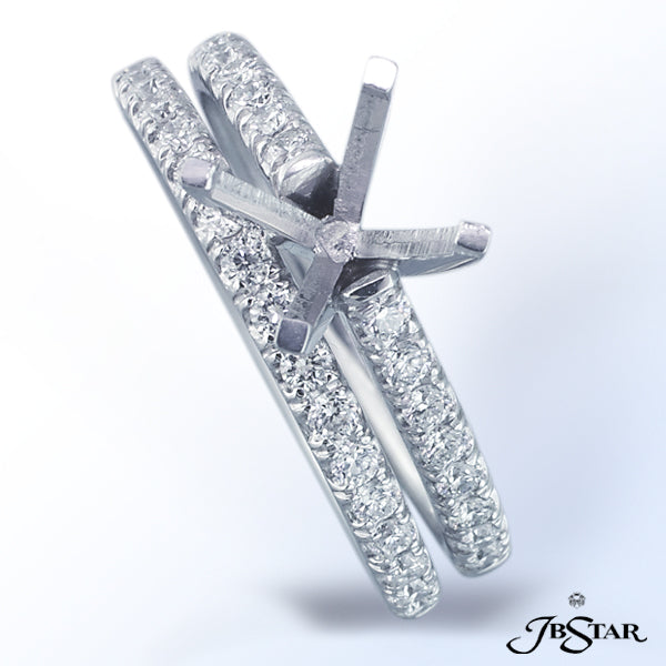 JB STAR PLATINUM DIAMOND WEDDING BAND HANDCRAFTED WITH A SINGLE ROW OF MICRO PAVE. FEATURED WITH THE