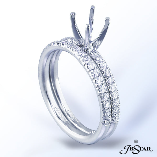 JB STAR PLATINUM DIAMOND WEDDING BAND HANDCRAFTED WITH A SINGLE ROW OF MICRO PAVE. FEATURED WITH THE