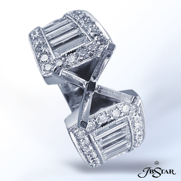 JB STAR PLATINUM DIAMOND SEMI-MOUNT HANDCRAFTED WITH BAGUETTES AND PAVE.DIAMONDS: BAGUETTES: 1.32