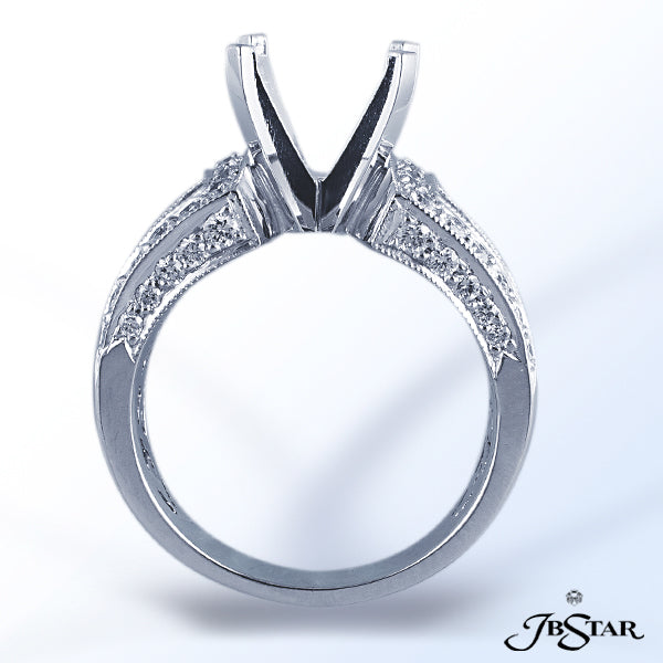 JB STAR PLATINUM DIAMOND SEMI-MOUNT HANDCRAFTED WITH BAGUETTES AND PAVE.DIAMONDS: BAGUETTES: 1.32