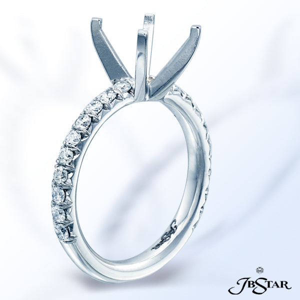 JB STAR PLATINUM DIAMOND SEMI-MOUNT HANDCRAFTED IN A SIMPLY ELEGANT DESIGN OF ROUND DIAMONDS IN A SH