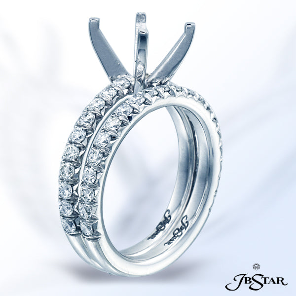 JB STAR PLATINUM DIAMOND BAND HANDCRAFTED WITH 21 BRILLIANT ROUND DIAMONDS IN SHARED-PRONG SETTING.