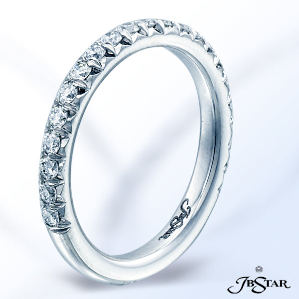 JB STAR PLATINUM DIAMOND BAND HANDCRAFTED WITH 21 BRILLIANT ROUND DIAMONDS IN SHARED-PRONG SETTING.