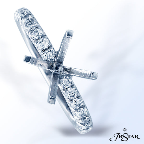 JB STAR PLATINUM AND DIAMOND SEMI-MOUNT HANDCRAFTED WITH ROUND DIAMONDS IN A CUT-DOWN SETTING.DIAM