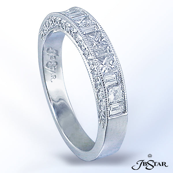 JB STAR STUNNING MULTI-ROW DIAMOND BAND FEATURING PRINCESS AND BAGUETTE DIAMONDS WITH ROUND PAVE SID